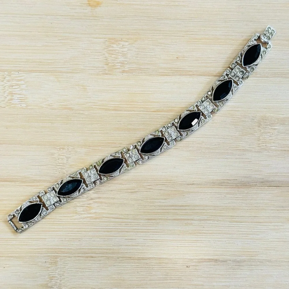 Kenneth Lane Jeweled link Bracelet silver tone crystal rhinestone art deco style - Picture 3 of 6